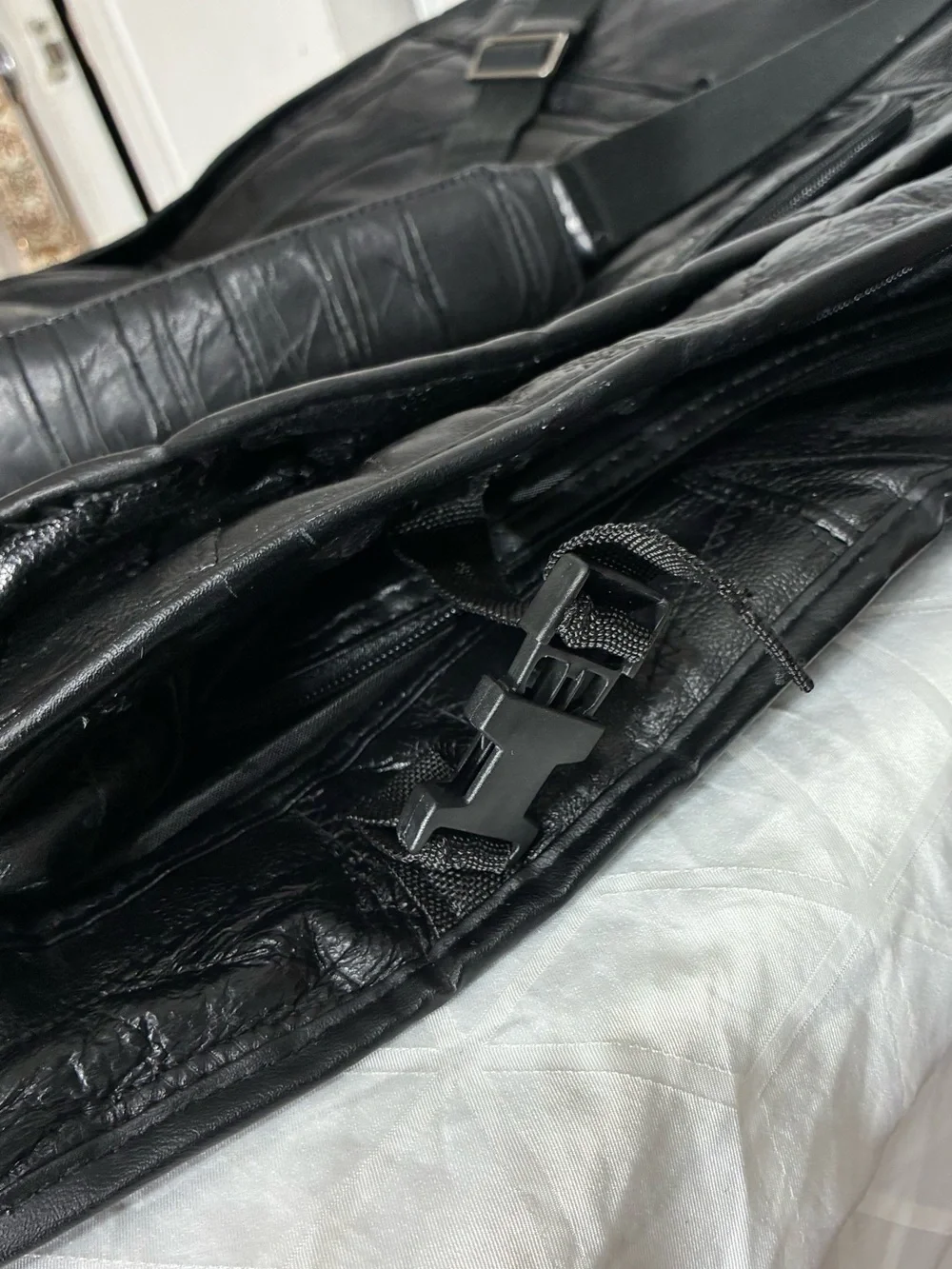 Vintage Black Patchwork Genuine Leather Travel Garment Bag - Bostitch SWAT Promo